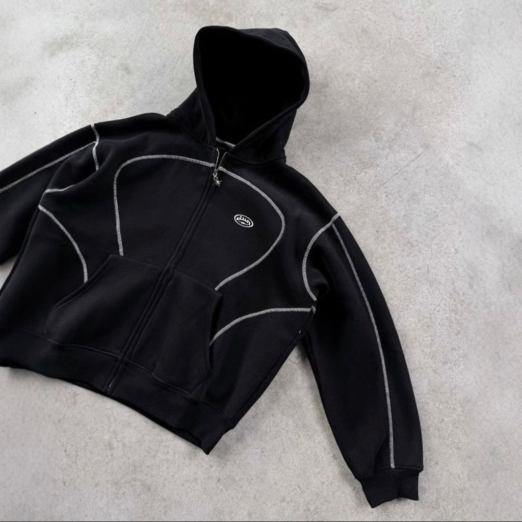 Loose Sweatshirt and Sweatpants Hip Hop Street Style Unisex Zipper Hooded Jacket Set.